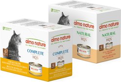 Almo Nature HQS Wet Cat Food Variety Pack: Natural Tuna with Shrimp Flaked + Complete Chicken with Sweet Potatoes in Gravy Shredded Wet Cat Food, 2.47-oz can, bundle of 12