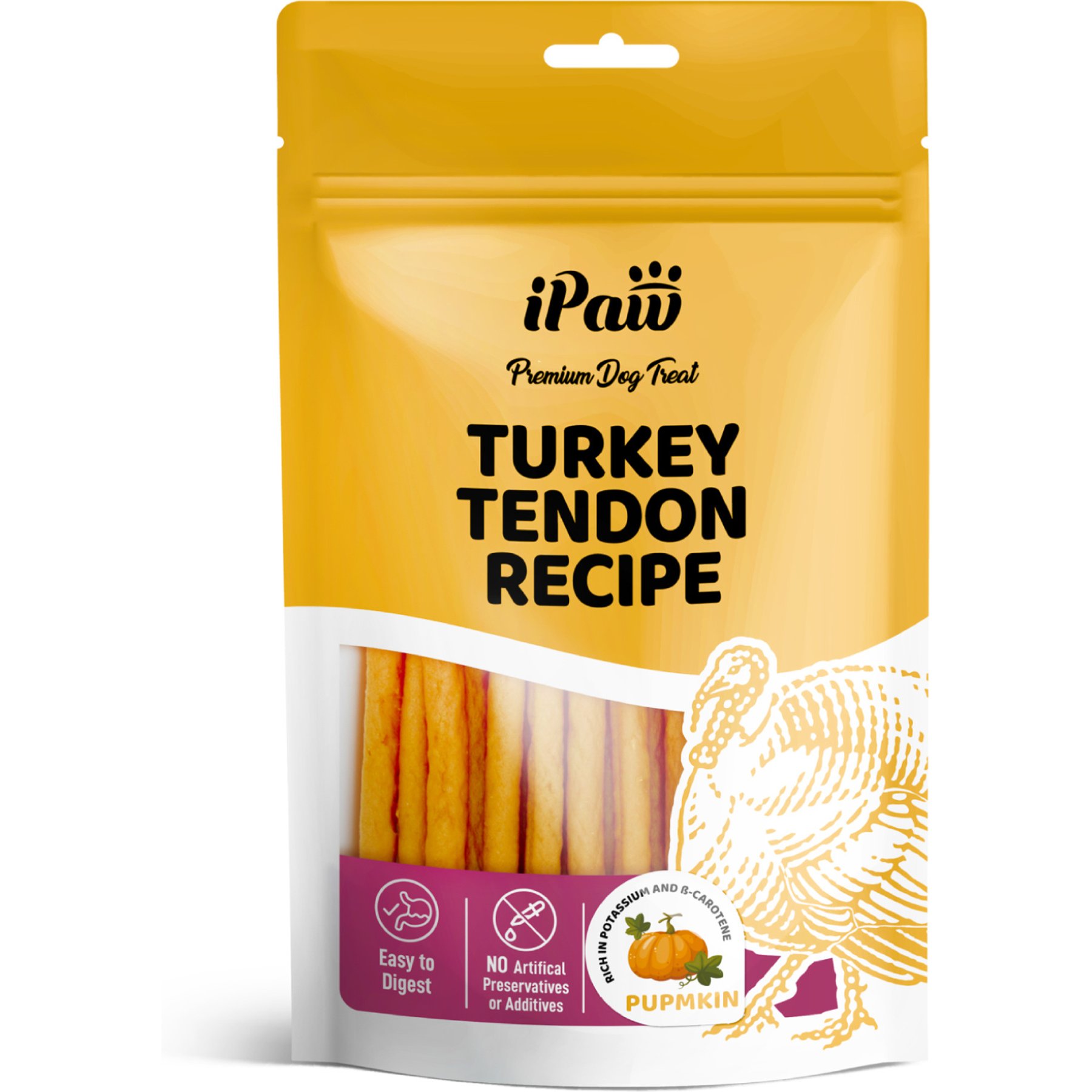 iPaw Turkey Tendon with Pumpkin Strip Soft & Chewy Dog Treats, 3.53-oz bag
