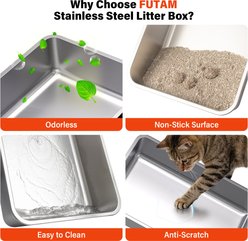 FUTAM High Sided Metal Full/Semi Enclosed Stainless Steel Covered Cat Litter Box with Lid, X-Large slide 2 of 7