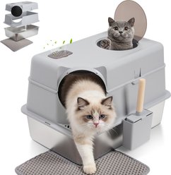 FUTAM High Sided Metal Full/Semi Enclosed Stainless Steel Covered Cat Litter Box with Lid, X-Large