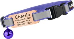 GoTags Personalized Reflective Breakaway Cat Collar with Engraved Nameplate Tag, Safety Release Buckle & Bell, 8 to 12-in neck, 1/2-in wide, Lilac/Blush Rose