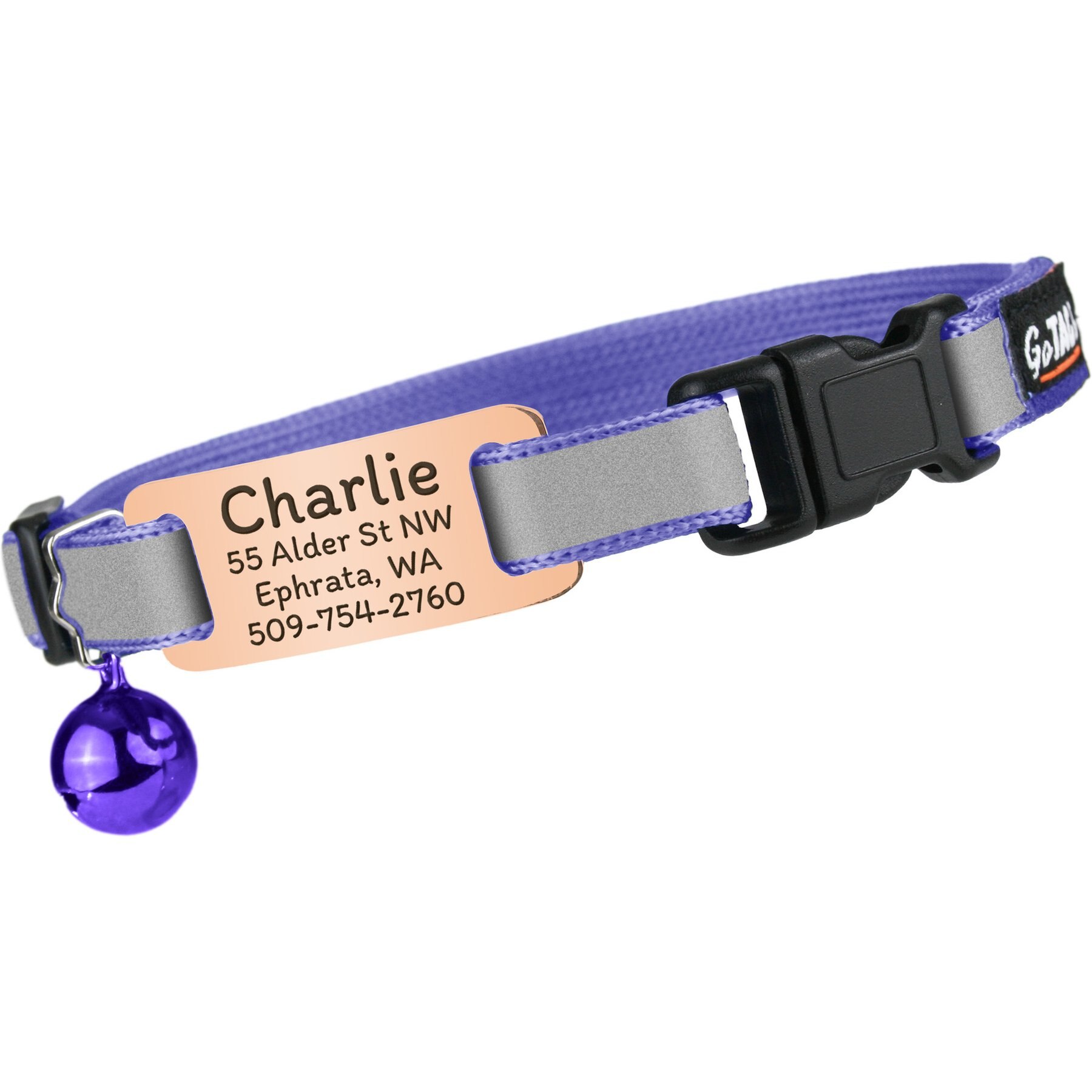 GoTags Personalized Reflective Breakaway Cat Collar with Engraved Nameplate Tag, Safety Release Buckle & Bell, 8 to 12-in neck, 1/2-in wide, Lilac/Blush Rose