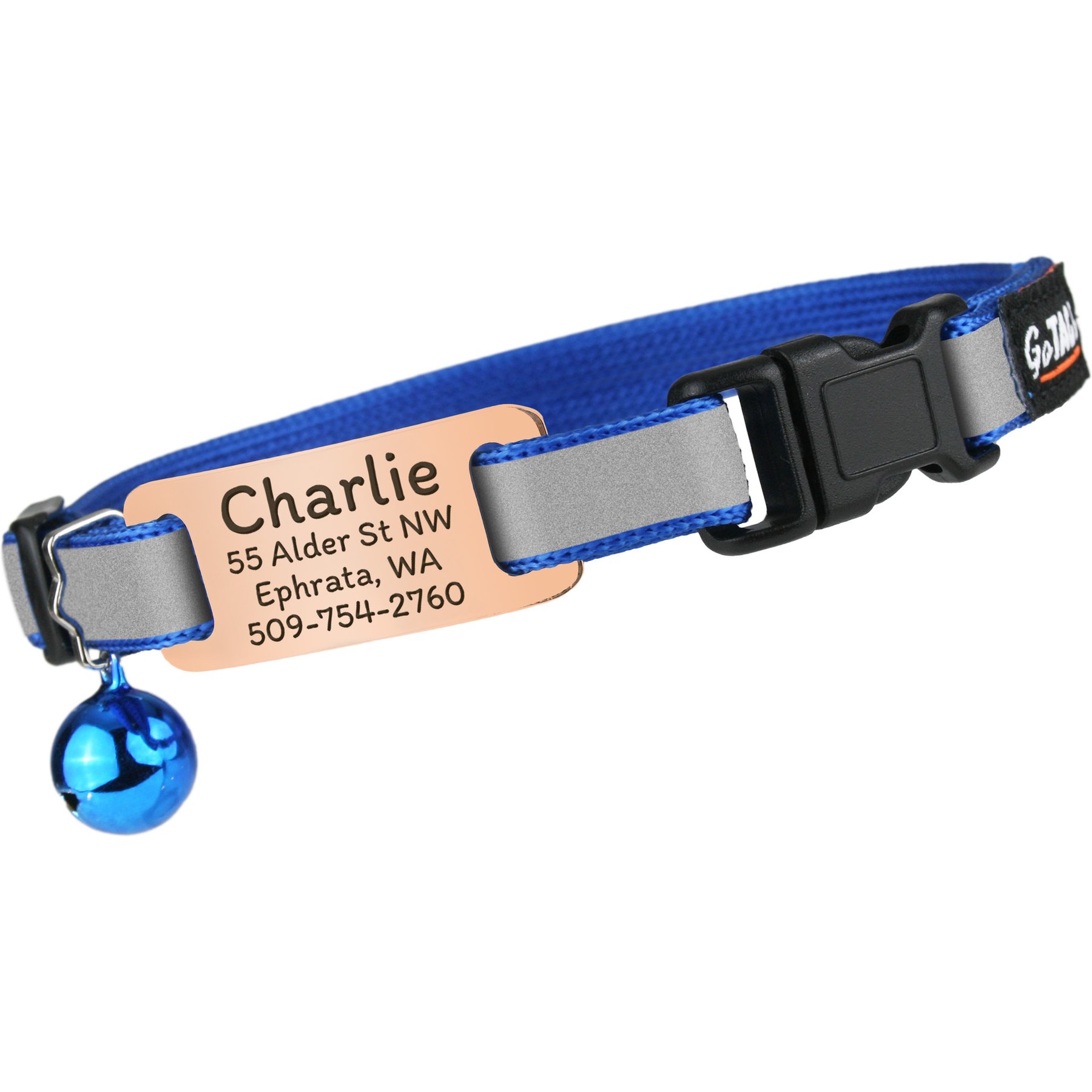 GoTags Personalized Reflective Breakaway Cat Collar with Engraved Nameplate Tag, Safety Release Buckle & Bell, 8 to 12-in neck, 1/2-in wide, Navy Blue/Blush Rose