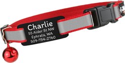 GoTags Personalized Reflective Breakaway Cat Collar with Engraved Nameplate Tag, Safety Release Buckle & Bell, 8 to 12-in neck, 1/2-in wide, Crimson Red/Midnight Black
