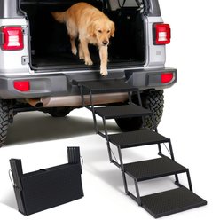 Heeyoo 5-Steps Folding Dog Ramp for Car with Non-Slip Rug Surface, Black