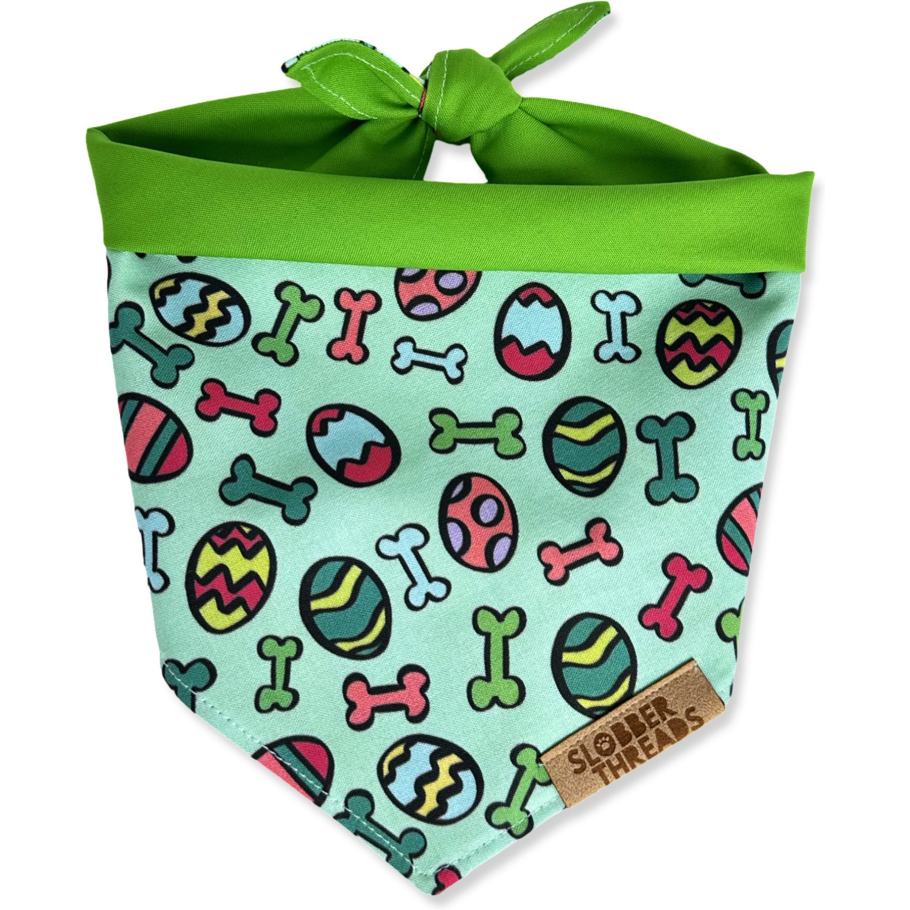 Slobber Threads Easter Egg Hunt Triangle Tie-On Dog Bandana, Blue, XX-Large