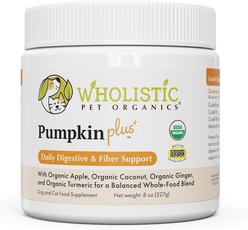 Wholistic Pet Organics Organic Pumpkin Flavored Powder Plus Digestive & Fiber Support Supplement for Dogs & Cats, 8-oz