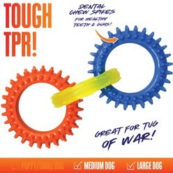 Nerf Dog TPR Spike 3-Ring Tug Dog Toy, Blue/Green/Orange, 10.5-in slide 2 of 5