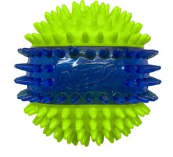 Nerf Dog Translucent TPR 3-Part Spike LED & Squeak Ball Chew Dog Toy, Green/Blue, 3.7-in slide 2 of 5