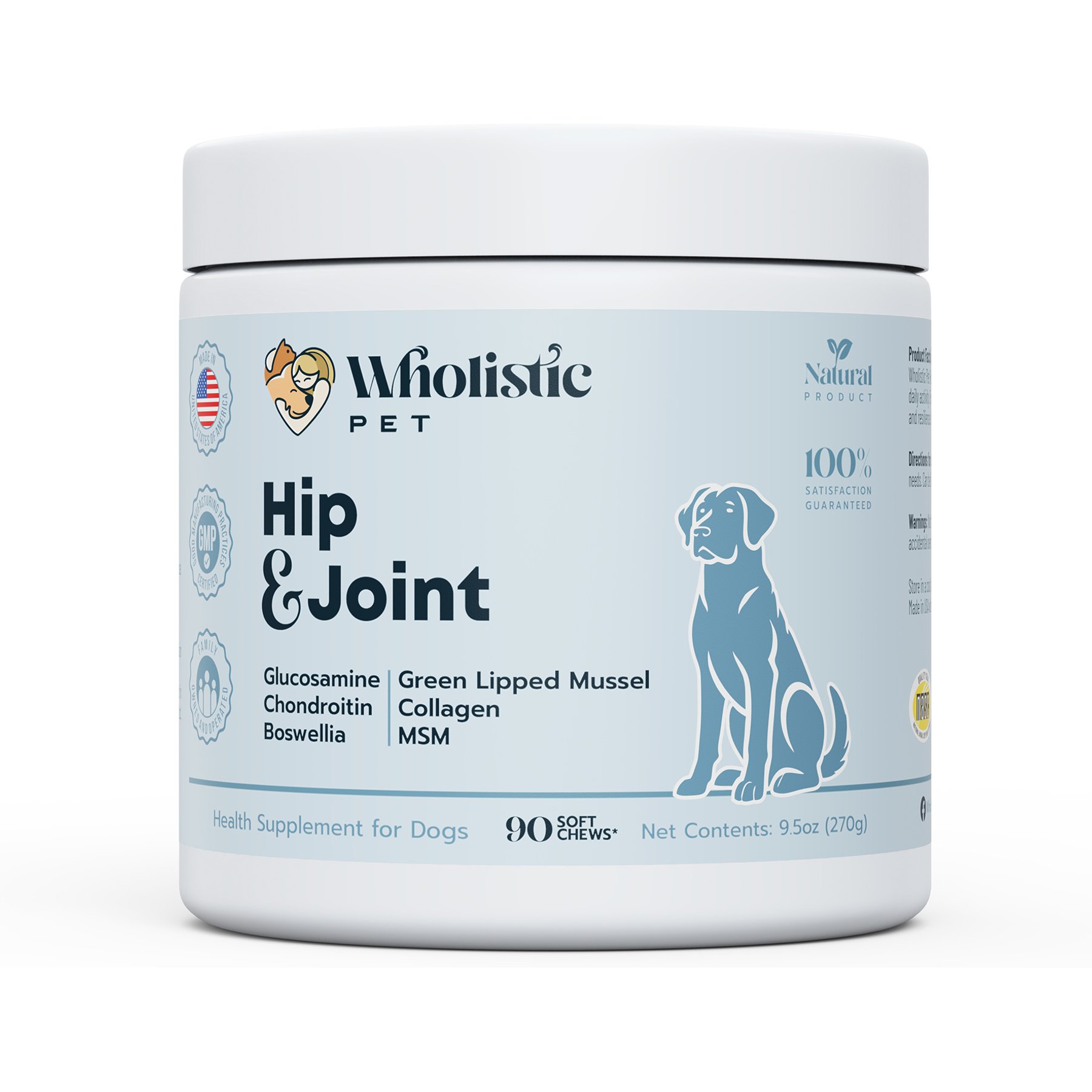 Wholistic Pet Bacon Flavored Air-Dried Soft Chews Hip & Joint Support Supplement for Dogs, 90 count