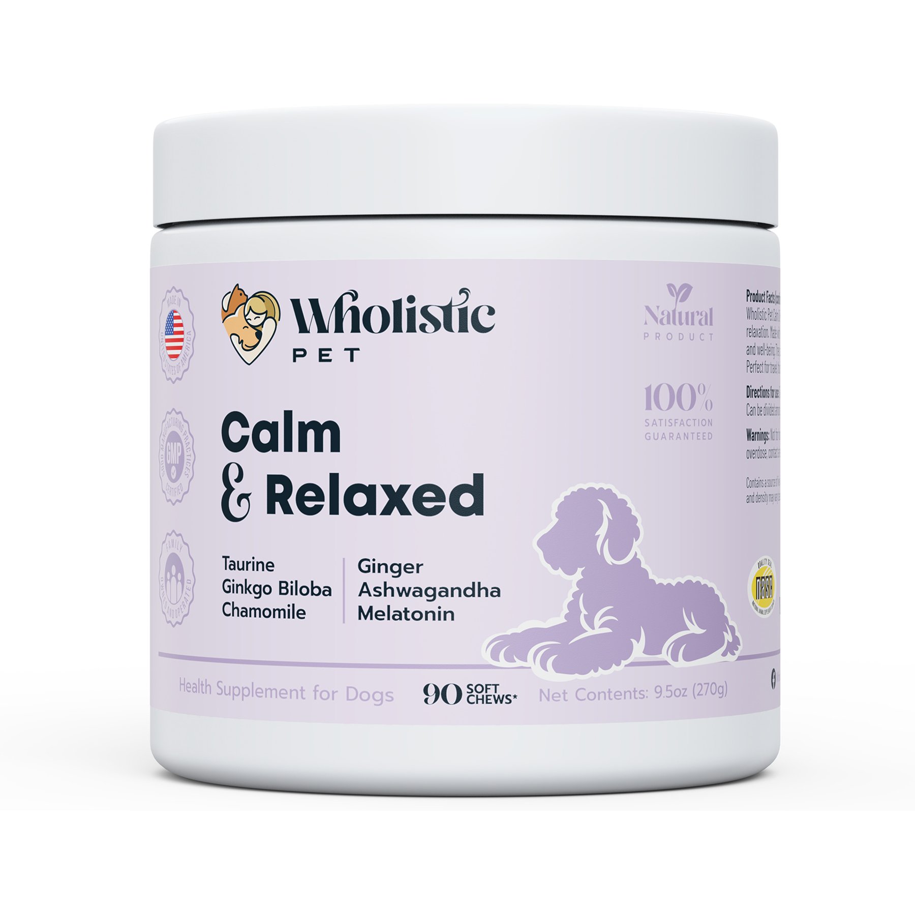 Wholistic Pet Calm & Relaxed Bacon Flavored Air-Dried Soft Chews Calming Supplement for Dogs, 90 count