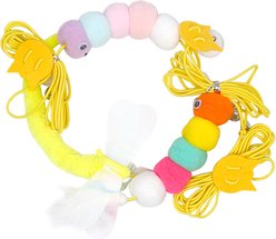 Gapzer Indoor Interactive Door Hanging Adjustable String Teaser Plush Cat Toy Set with Bells, Pom Poms & Feather/Dragonfly Attachments, 4 count
