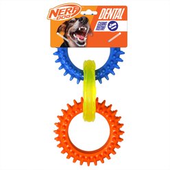 Nerf Dog TPR Spike 3-Ring Tug Dog Toy, Blue/Green/Orange, 10.5-in