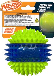 Nerf Dog Translucent TPR 3-Part Spike LED & Squeak Ball Chew Dog Toy, Green/Blue, 3.7-in