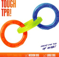 Nerf Dog 3-Ring TPR Tug Dog Toy, Blue/Green/Orange, 11.5-in slide 2 of 4