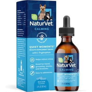 NaturVet Quiet Moments Bacon Flavored Calming Supplement Drops for Dogs & Cats, 2-fl oz bottle