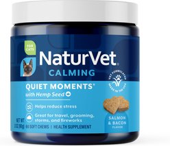 NaturVet Quiet Moments with Hemp Seed Salmon & Bacon Flavored Calming Supplement for Cats, 60 count