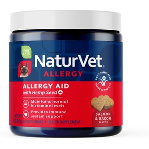 NaturVet Allergy Aid with Hemp Seed Allergy Salmon & Bacon Flavored Supplement for Cats, 60 count
