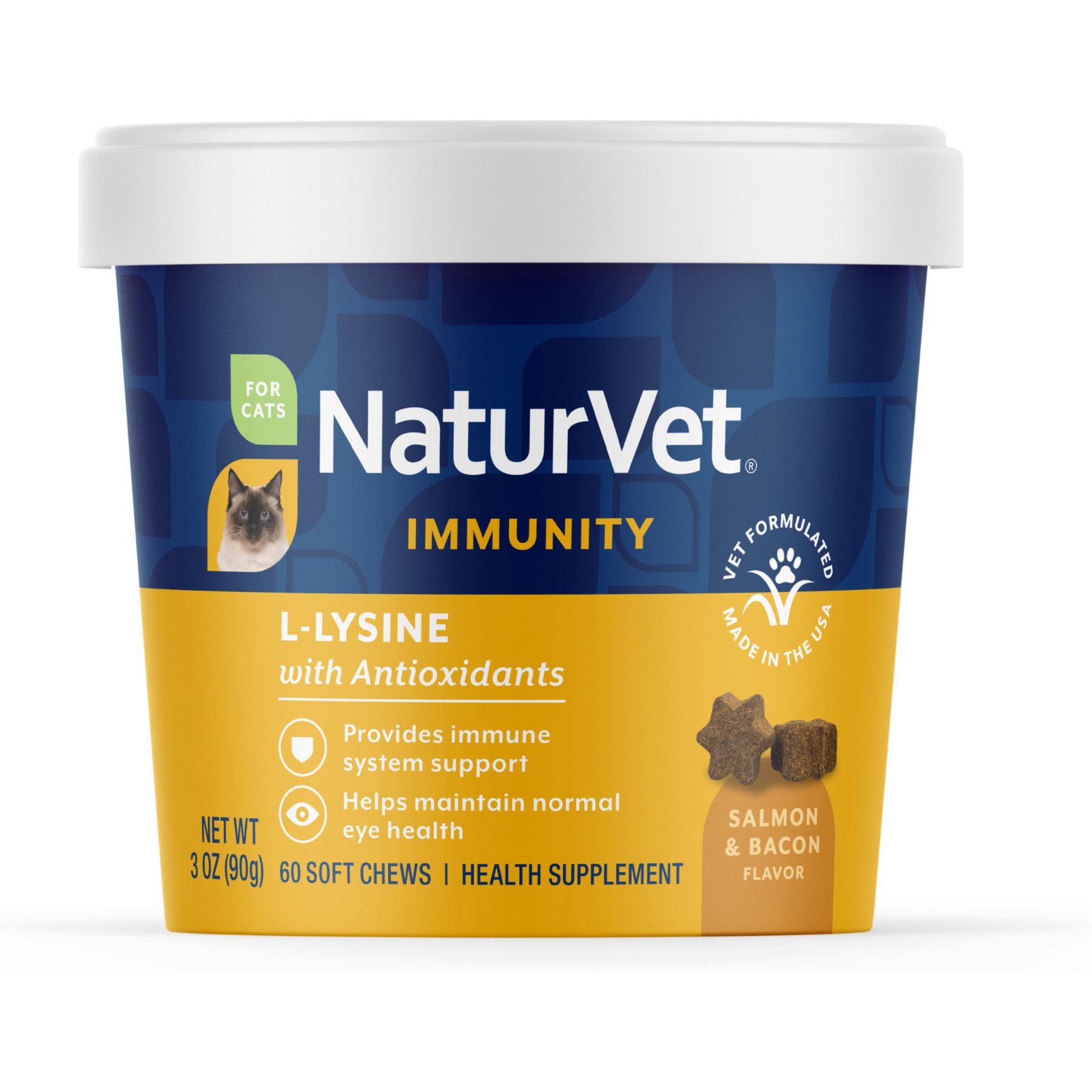 NaturVet L-Lysine Salmon & Bacon Flavored Immunity Supplement for Cats, 60 count