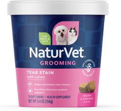 NaturVet Tear Stain Grooming Bacon & Chicken Flavored Supplement for Dogs & Cats, 70 count