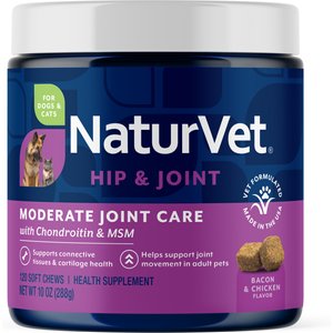 NaturVet Moderate Joint Care Hip & Joint Bacon & Chicken Flavor Supplement for Dogs & Cats, 120 count