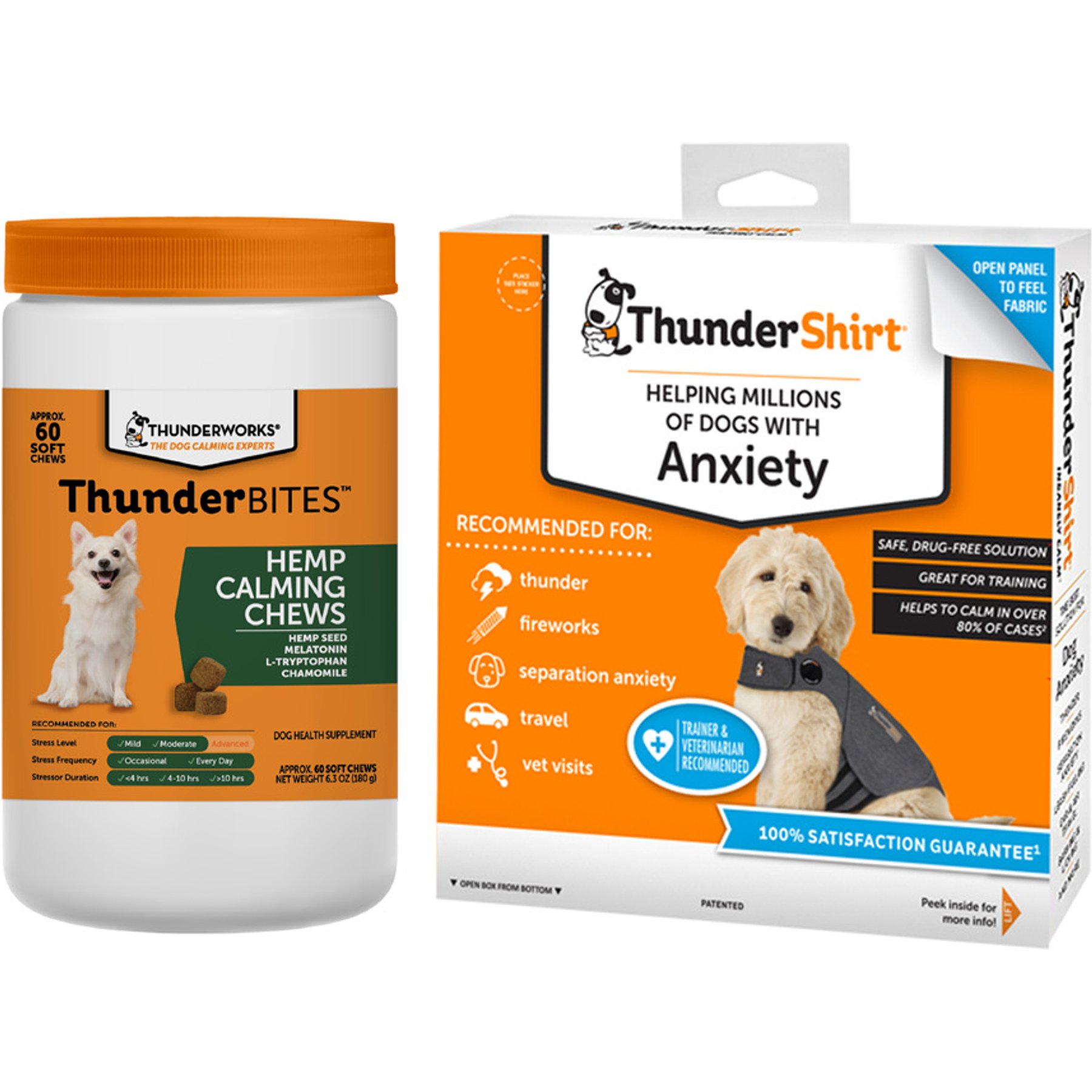 ThunderShirt Classic Anxiety & Calming Vest, Heather Grey, X-Small + ThunderWunders Hemp Dog Chews