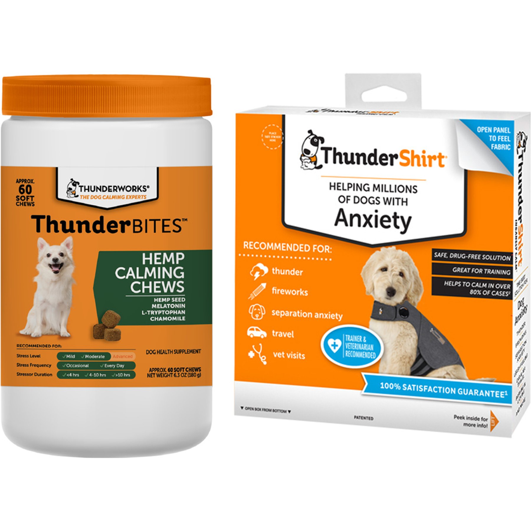 ThunderShirt Classic Anxiety & Calming Vest, Heather Grey, XX-Small + ThunderWunders Hemp Dog Chews