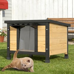TIMHAKA Waterproof Insulated Wooden Outdoor Cat House with Raised Floor, Black, Large: 21.3 x 19.9 x 18.9-in