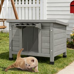TIMHAKA Weatherproof Outdoor Feral Cat House, Grey, 21.3 x 19.9 x 18.9-in