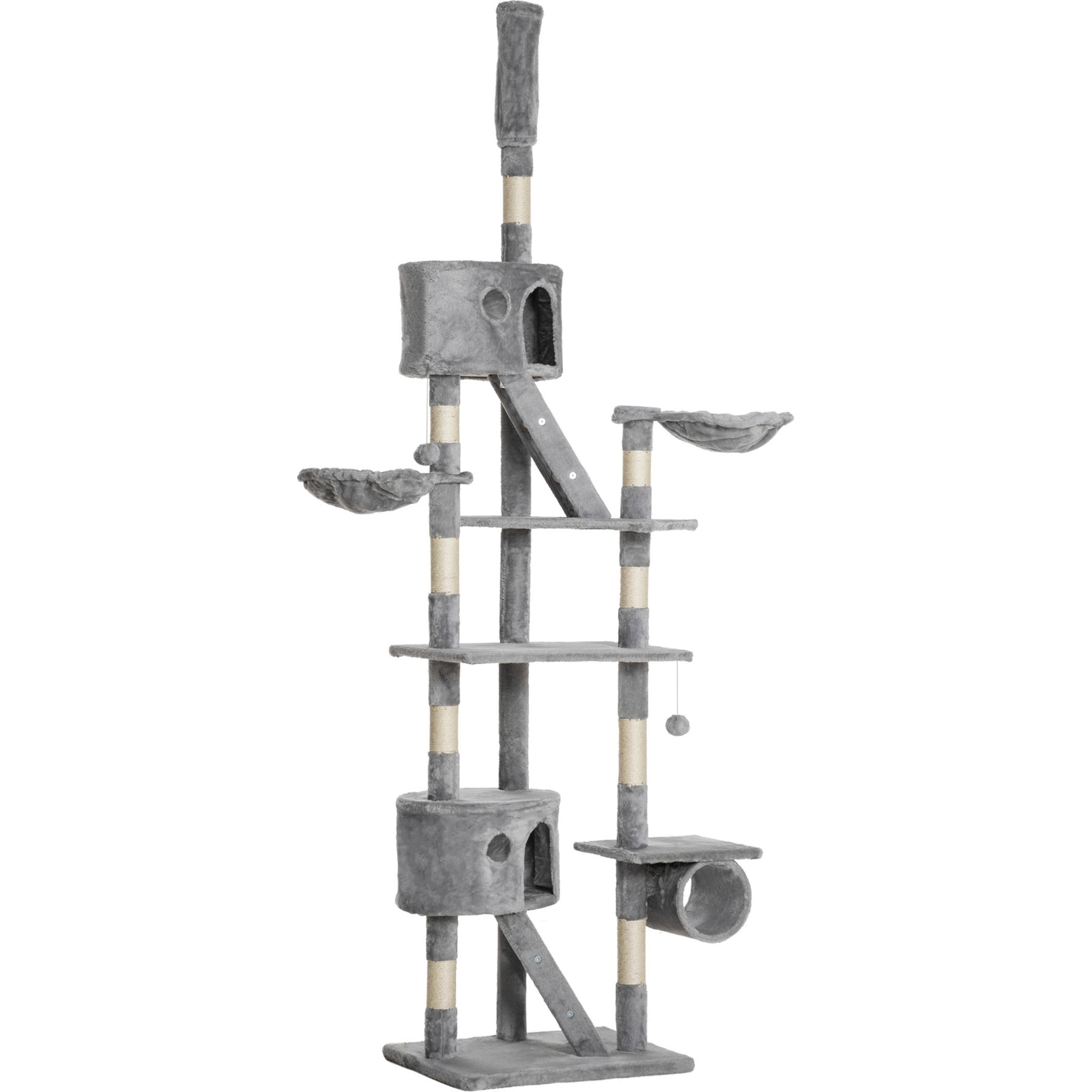 Zeus & Ruta Adjustable 102.5-in Cat Tree & Condos with 1 Tube & 2 Hammock, Light Gray