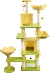 Zeus & Ruta Flower 71-in Cat Tree & Large Condo with Removable Flower Cushion & Hammock, Yellow