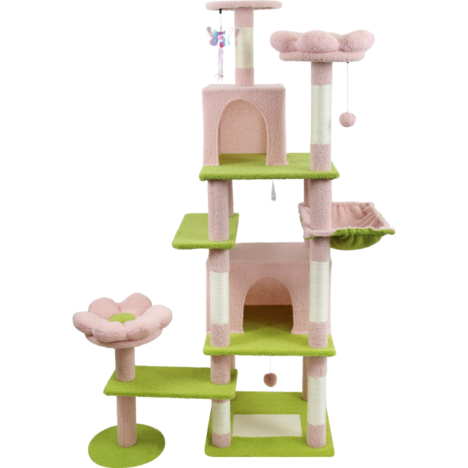 Zeus & Ruta Flower 71-in Cat Tree & Large Condo with Removable Flower Cushion & Hammock, Pink