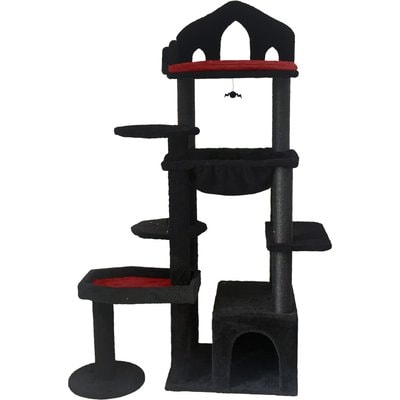 Zeus & Ruta Zeus & Ruta Multi-Level Spooky 58-in Cat Tree & Condo with Scratching Posts, Perches, Hammock & Cave, Black, Black