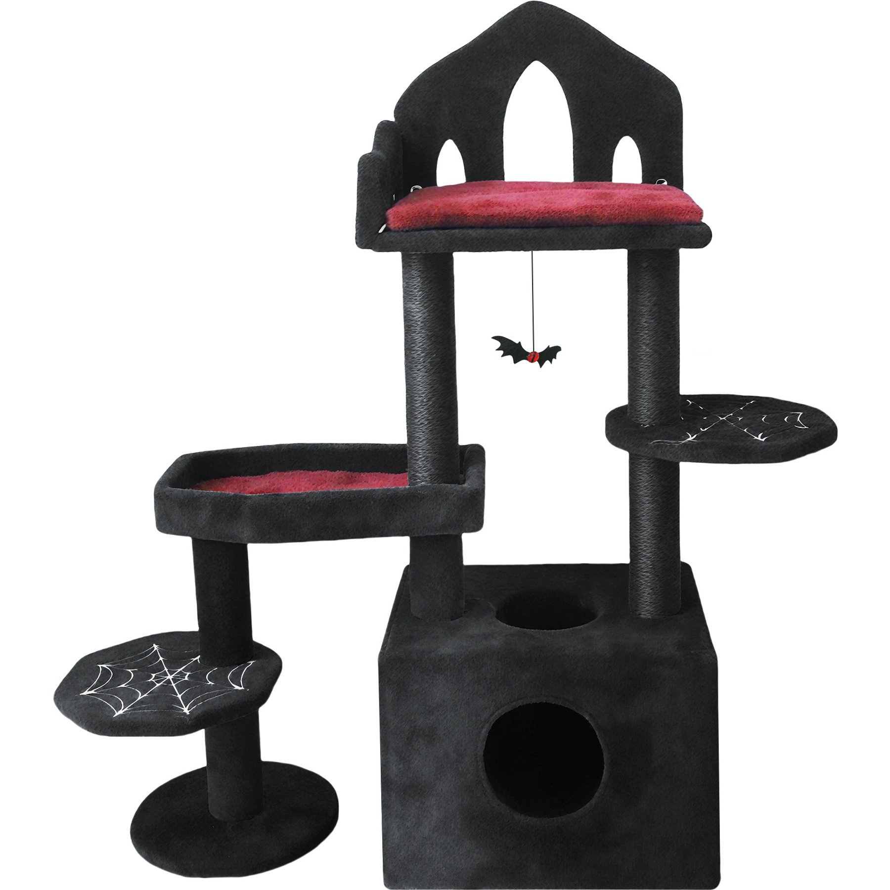 Zeus & Ruta Multi-Level Spooky 44.5-in Cat Tree & Condo with Scratching Posts, Perches, Hammock & Cave, Black, Black