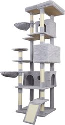 Zeus & Ruta 84.6-in Cat Tree Tower & 3 Large Hinding Condo with Wide Base, 11 Sisal Scratching Post, Sisal Scratching Ladder & 2 Hammock, Light Grey