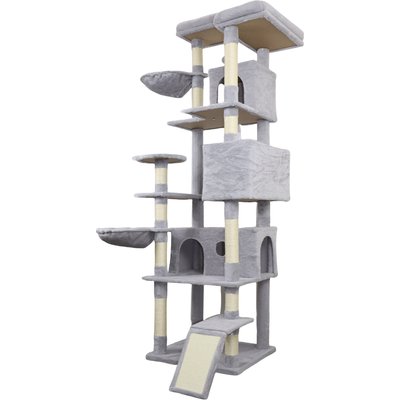 Zeus & Ruta Zeus & Ruta 84.6-in Cat Tree Tower & 3 Large Hinding Condo with Wide Base, 11 Sisal Scratching Post, Sisal Scratching Ladder & 2 Hammock, Light Grey