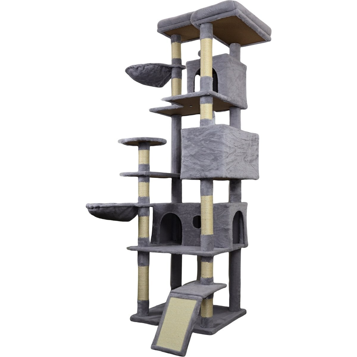 Zeus & Ruta 84.6-in Cat Tree Tower & 3 Large Hinding Condo with Wide Base, 11 Sisal Scratching Post & Sisal Scratching Ladder, Dark Grey