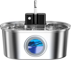 PEKTACO Wireless Stainless Steel Cat Water Fountain, Silver, 108-oz