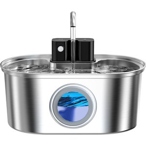 PEKTACO Wireless Stainless Steel Cat Water Fountain, Silver, 108-oz