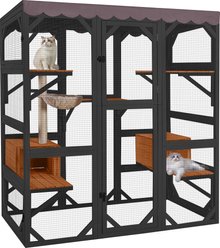 Aivituvin-AIR37-M -B Walk-in Wood Outdoor Cat Enclosure with Roof Tarp, Brown, Medium: 62.6-in