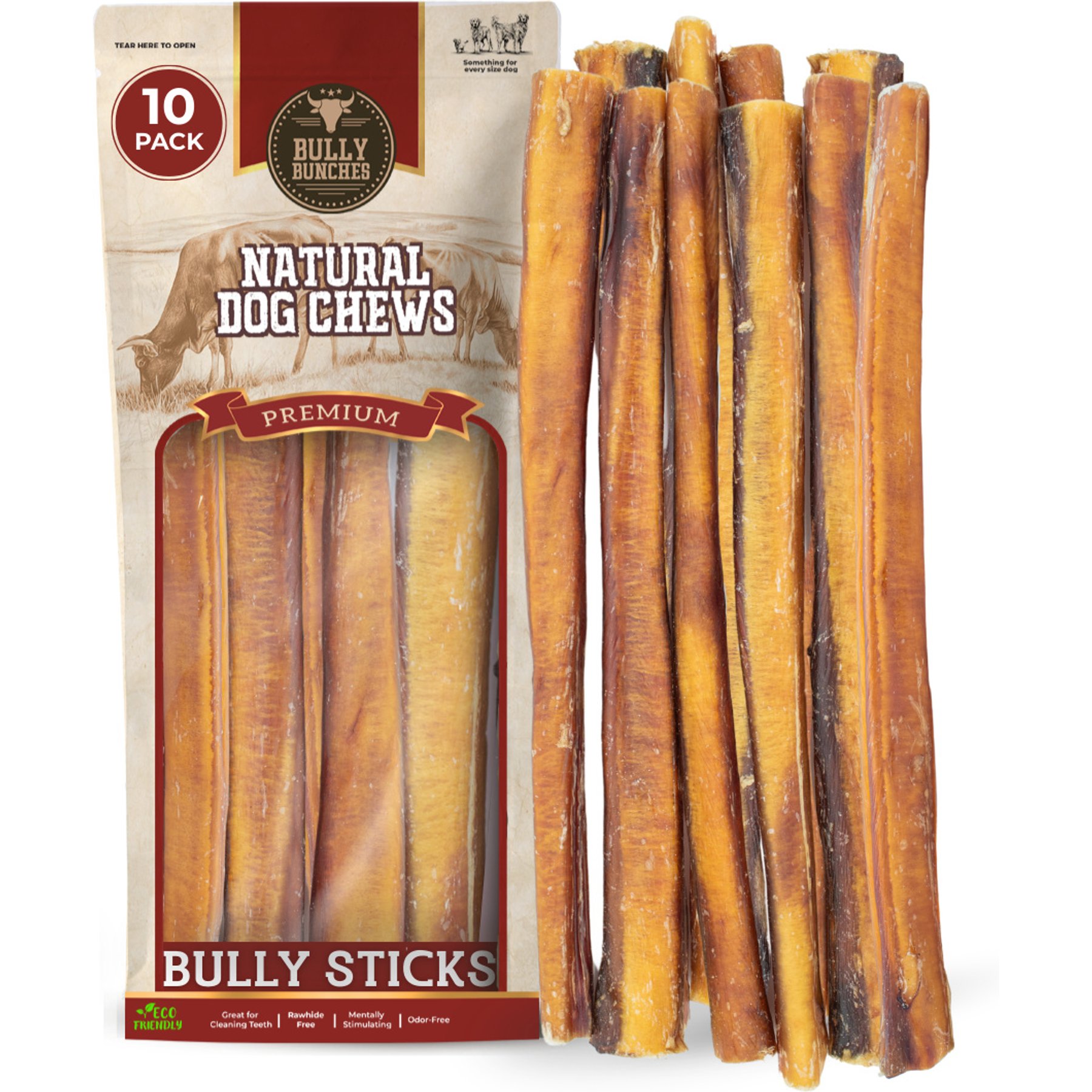 Bully Bunches 12-inch Thick Bully Sticks Dog Treats, 10 count