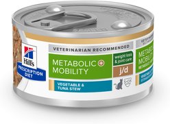 Hill's Prescription Diet Metabolic Weight + j/d Vegetable & Tuna Stew Wet Cat Food, 2.9-oz can, case of 24