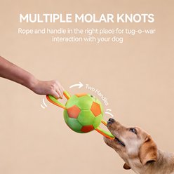 allforpaws Outdoor Ballistic Handle Squeaky Rope Tug Ball Dog Toy, Green, Small: 13.7 x 5.9 x 5.9-in slide 2 of 6