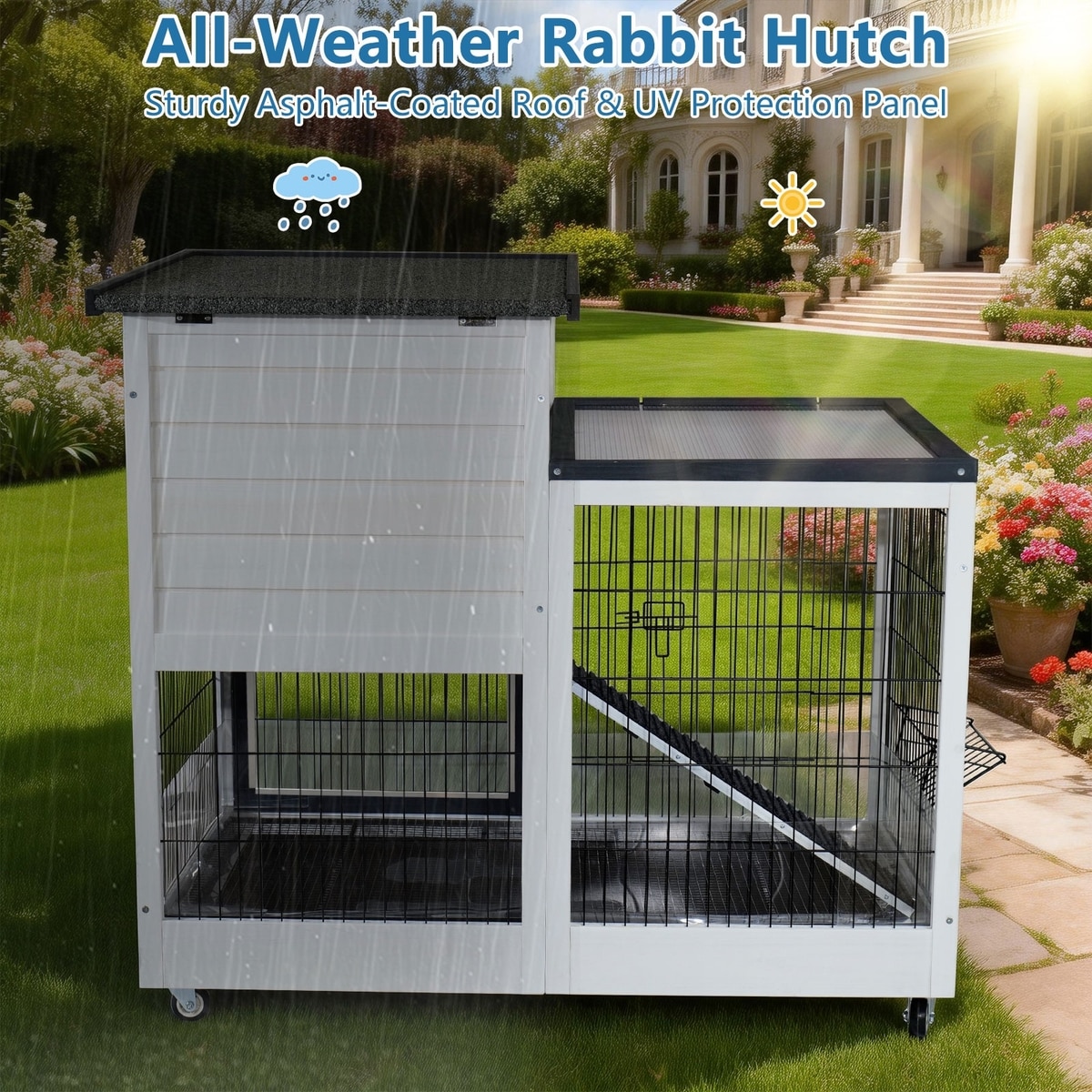 FUNXPLORE Outdoor Rabbit Hutch with Urine Guards, White - Chewy.com