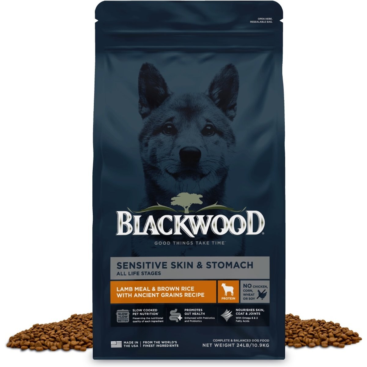 Blackwood Sensitive Skin & Stomach Lamb Meal & Brown Rice with Ancient Grains All Life Stages Dry Dog Food, 24-lb bag