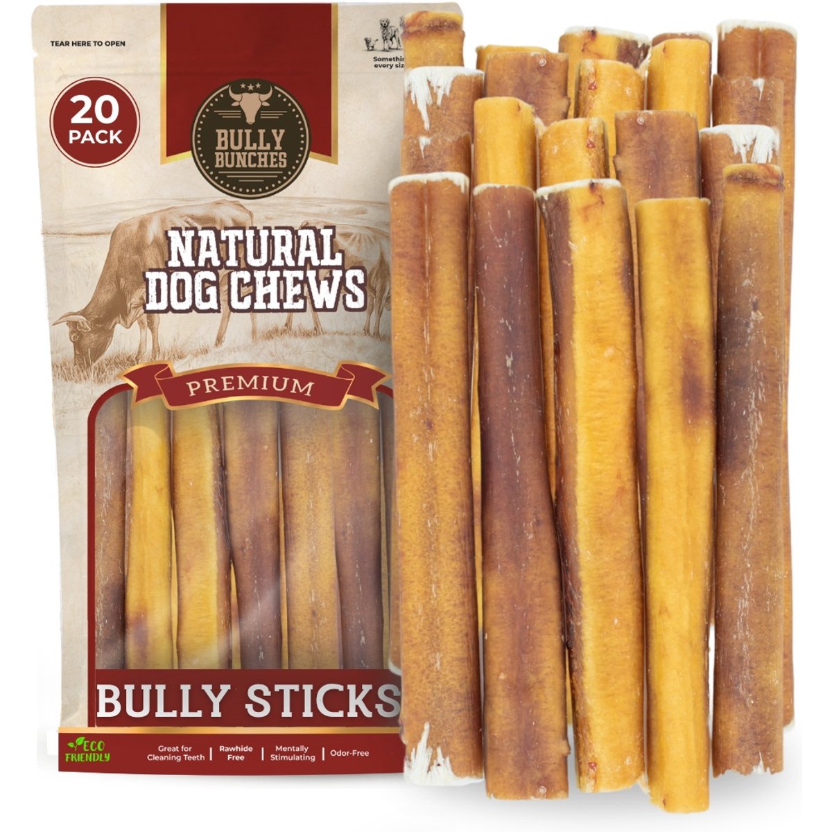 Bully Bunches 6-inch Thick Bully Sticks Dog Treats, 20 count