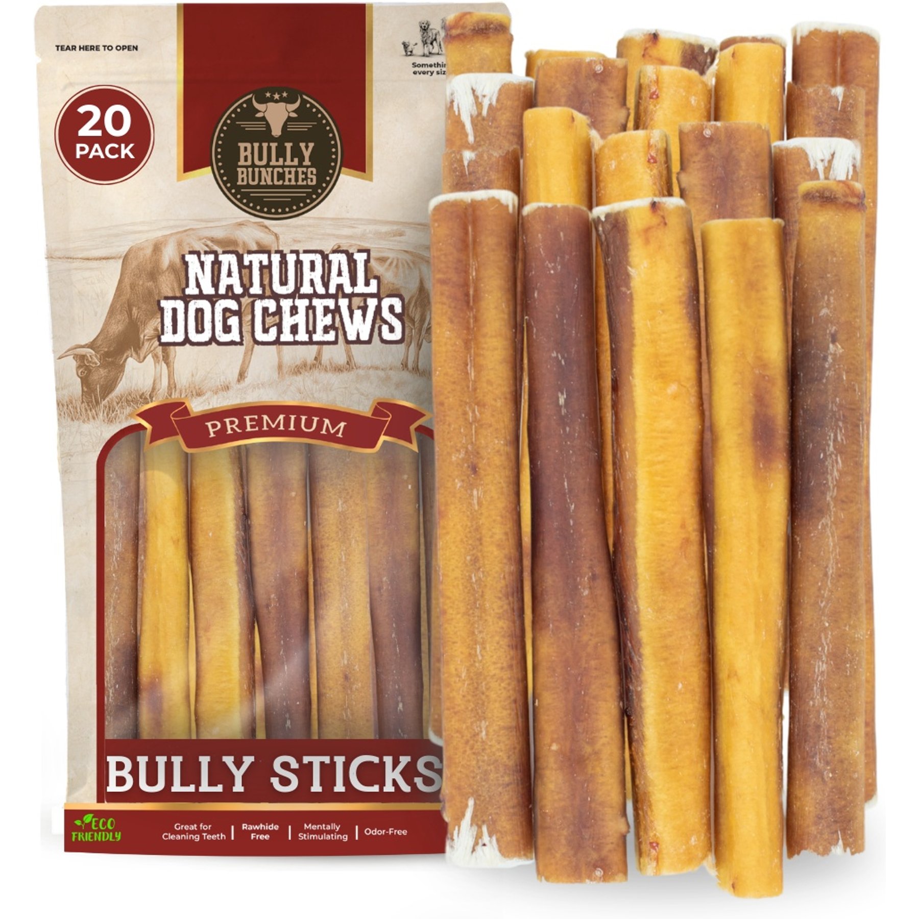Bully Bunches 6-inch Thick Bully Sticks Dog Treats, 20 count
