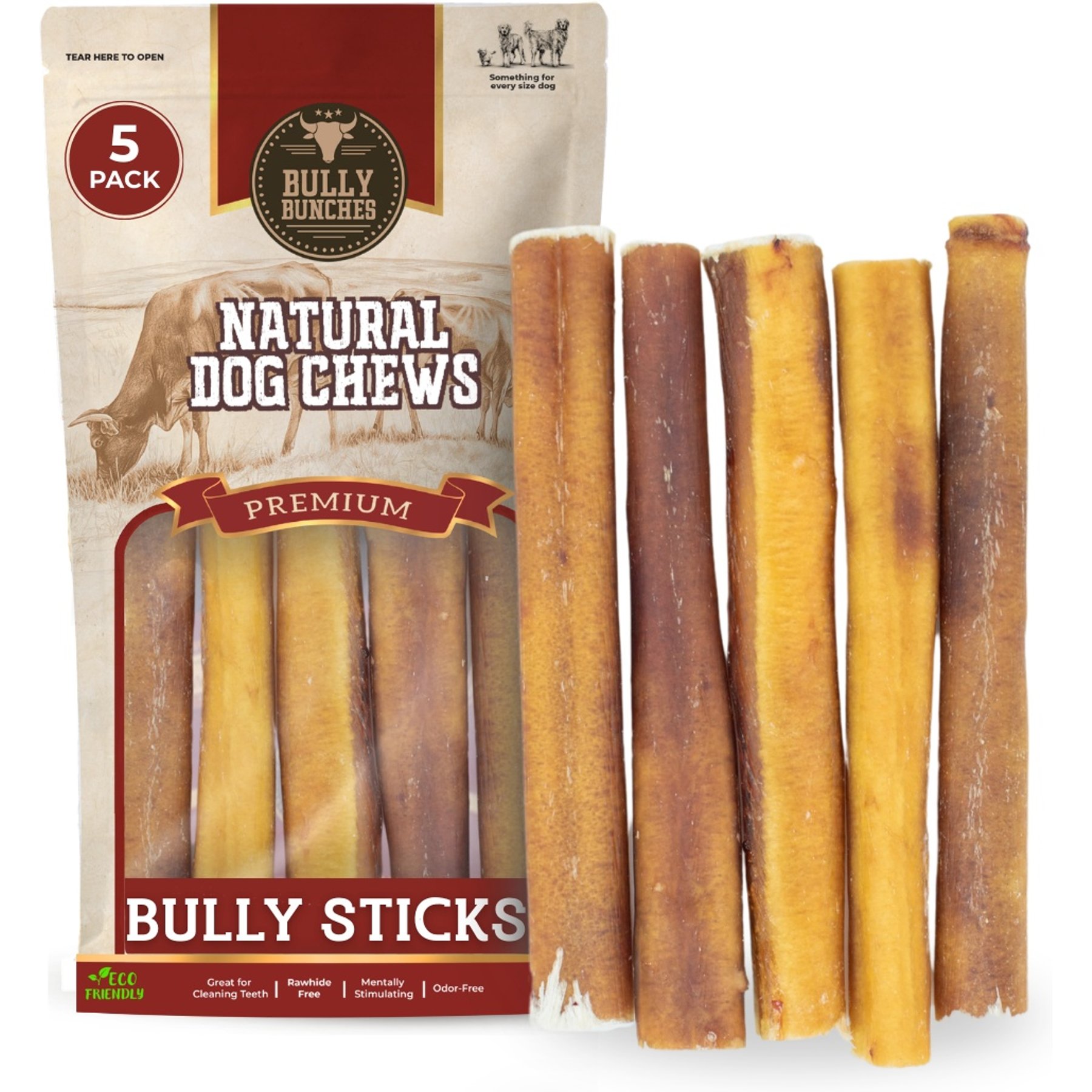 Bully Bunches 6-inch Thick Bully Sticks Dog Treats, 5 count