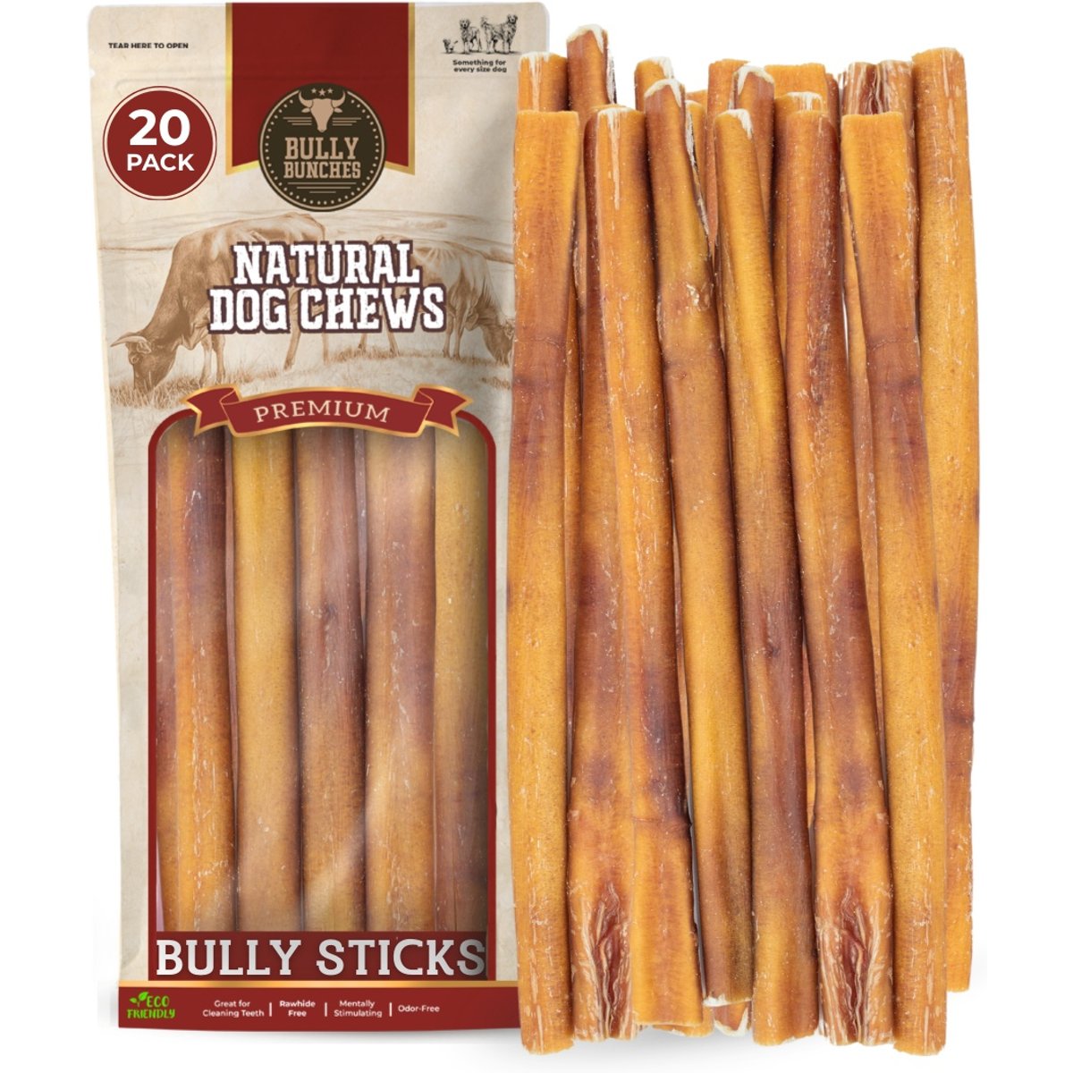 Bully Bunches 12-inch Standard Bully Sticks Dog Treats, 20 count