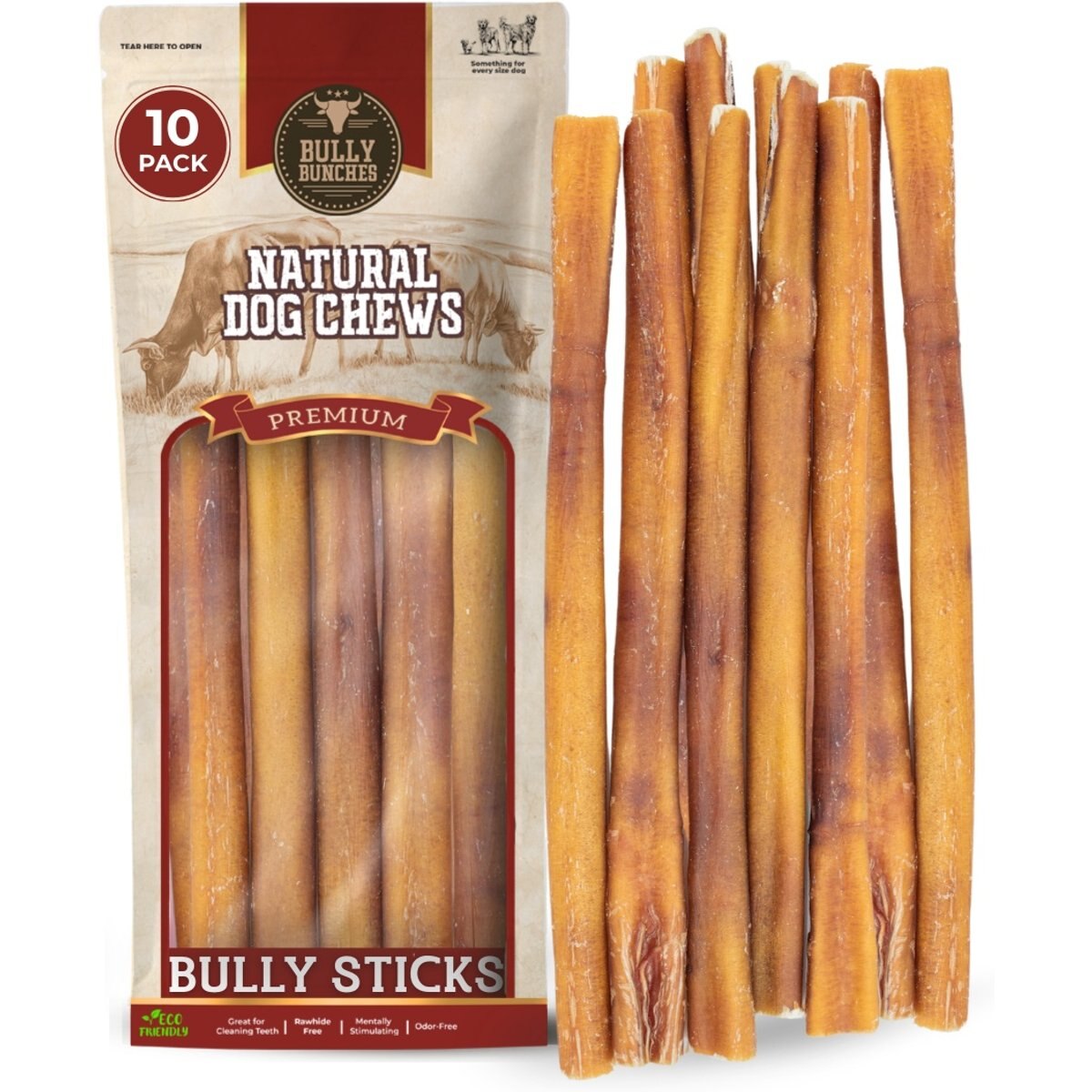 Bully Bunches 12-inch Standard Bully Sticks Dog Treats, 10 count
